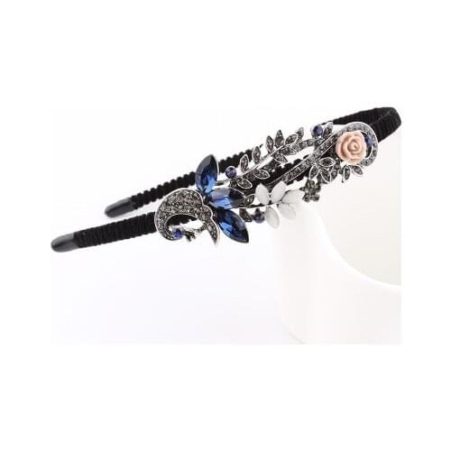 Women Crystal Beads Hairband New Black Side Flower Hair Band Headband for Girls 2018Korean Style Headwear
