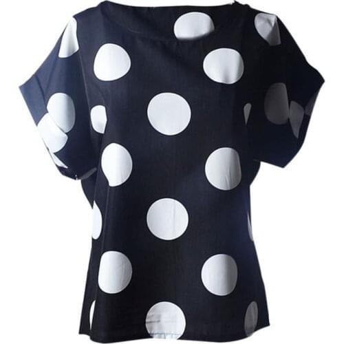 KLV Women Tops Casual Dot Chiffon Short Sleeve O-Neck Tees Summer Active Casual Shirt for Ladies Clothes 18Apr26