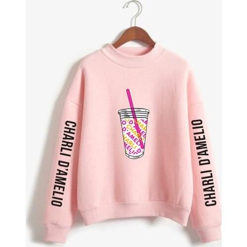 Womens Charli D'Amelio Sweatshirt High Collar Women Capless Sweatshirt Girls Turtleneck Charli Damelio Merch Clothes