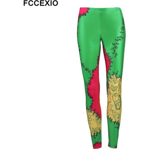 Happy Halloween Theme Series Costume Womens Party Leggings Green Ghost Print Legins Female High Waist Fitness Elastic Leggings