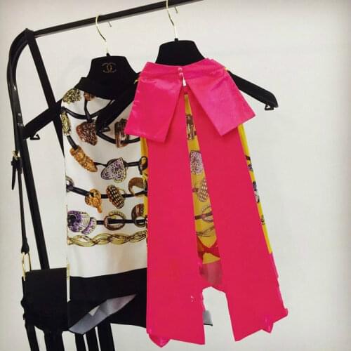 New Fashion Summer Womens Big Bowknot Racerback Top Sleeveless Chiffon Silk Printed Loose Vest Tops Sexy Backless Blouses