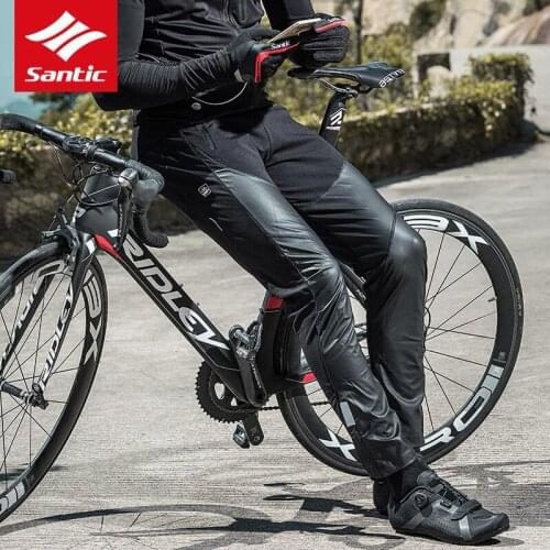 Santic Winter Cycling Pants Fleece Thermal Windproof Warm Outdoor Bike Running Leisure Trousers Asian Black