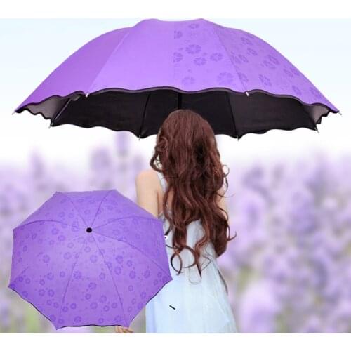 Dustproof Anti-UV Umbrella 3-Folded Black Rubber Cloth 8 Bones Magic Flower Dome Folding Umbrellas Waterproof Garden Travel