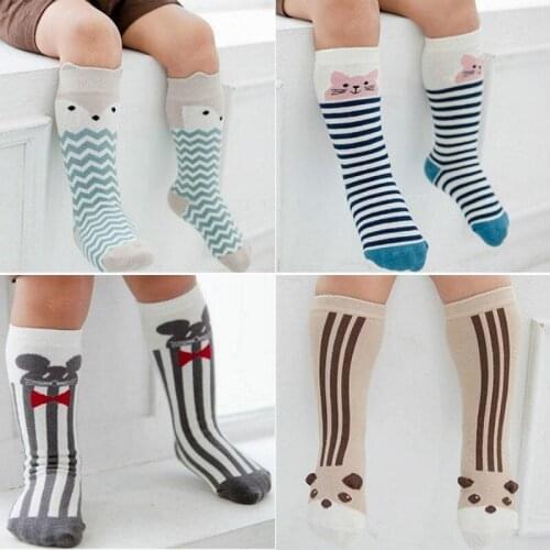 1 Pair Baby Socks Cotton Cute Animal Fashion Printed Knee High Socks Kids Boys Girs Anti Slip Cartoon Warmers Socks 0-4Y