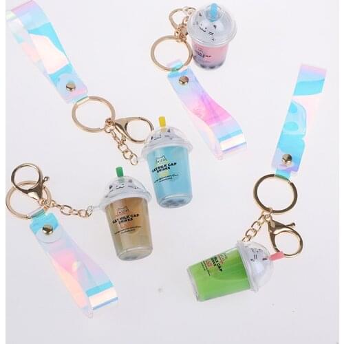 1Pc Cartoon Cat Car Keychain Milk Tea Cup Pendant Keychain Key Ring Women Bags Key Chain Gifts