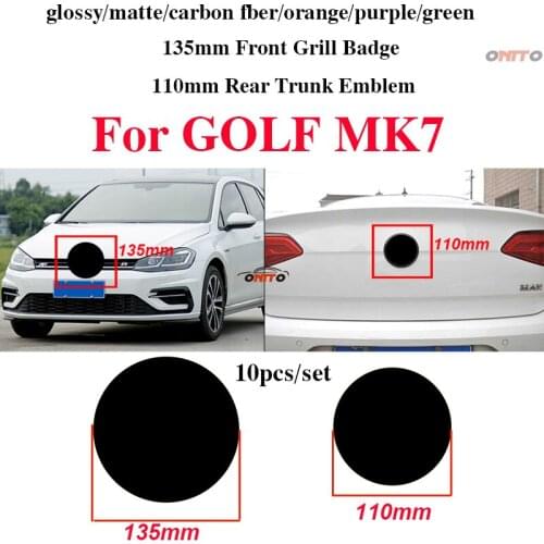 10pcs Car Decoration 135mm 110mm Front Grill Badge Rear Trunk Emblem Logo Badge Covers Car Accessory ABS for Golf MK7 Label