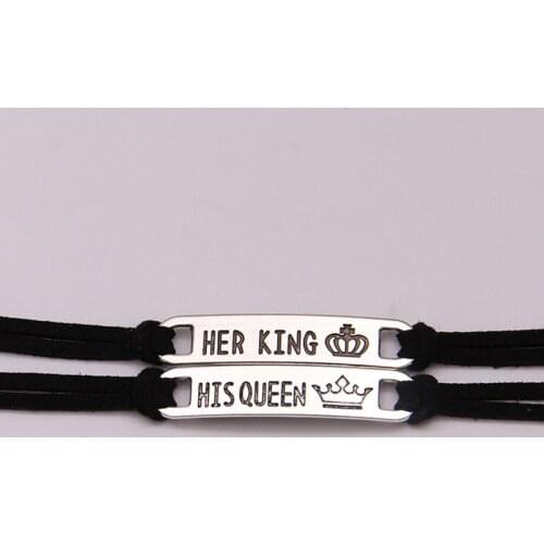 2Pcs Matching Set His Queen Her King Alloy Couple Bracelet Jewelry Gift EA