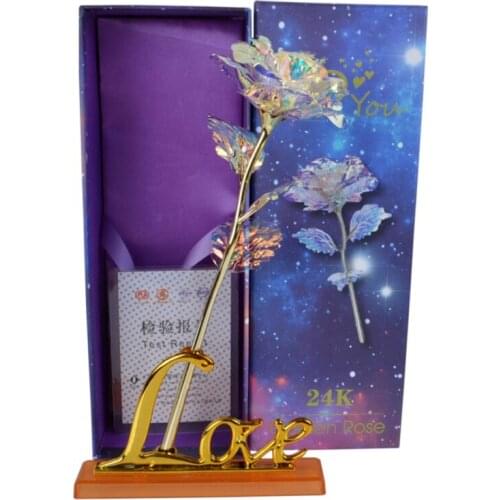 24K Foil Plated Rose Gold Lasts Forever Love Wedding Decor Romantic Colorful LED Rose Artificial Galaxy Rose Lover Lighting Rose