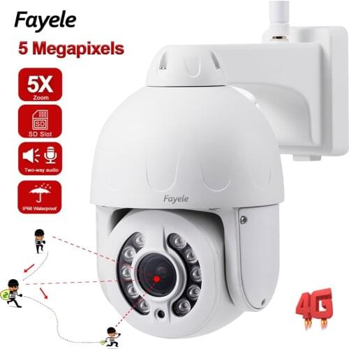 3" Metal Home Security 5MP 3G 4G PTZ Camera Auto Tracking 5X ZOOM IR 40M H.265 Wireless Wifi IP Camera Humanoid Detection Audio