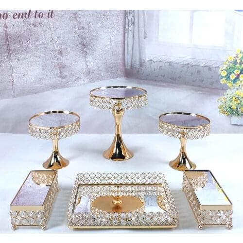 6PCS Gold Mirror Metal Round Cake Stand Wedding Birthday Party Dessert Cupcake Pedestal Display Plate Home Decor