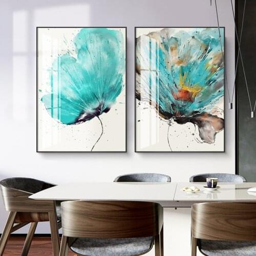 Abstract Flower Feather Canvas Painting Wall Art posters Nordic Prints Red Yellow Blue Green Picture for Living Room Decoration