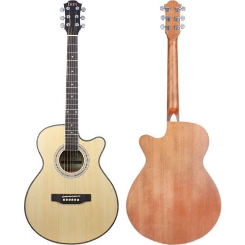40 Inch Acoustic Guitar 6 Strings Folk Guitar Beginners Musical Instrument Wood Color Spruce Panel Guitar With Capo Picks Bag