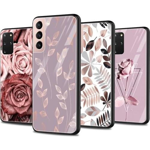 Fashion Flower Leaf Phone case For Samsung S21 S20 Plus Ultra Plus FE S10 Lite e S9 S8 Plus Bumper Glass Fundas coque