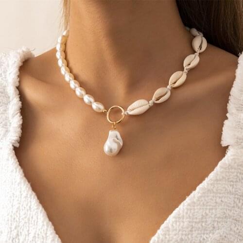 DIEZI Summer Baroque Imitation Pearl Choker Clavicle Chain Necklace For Women Shell Water Drop Pendant Necklace 2021 New Jewelry
