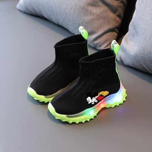 Disney childrens cartoon Mickey Mouse boys and girls non-slip soft-soled short boots casual shoes sports light shoes LED