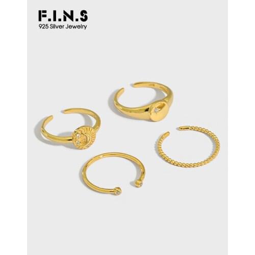 F.I.N.S Four Types Minimalist Micro-inlaid Zircon S925 Sterling Silver Ring Moon Star Thin Finger Stackable Ring Korean Fashion