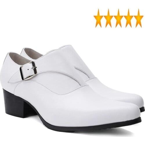 Dress Leather Mens Genuine High Heels Pointed Toe Increased Designer Wedding Man Footwear White Black Office Work Shoes