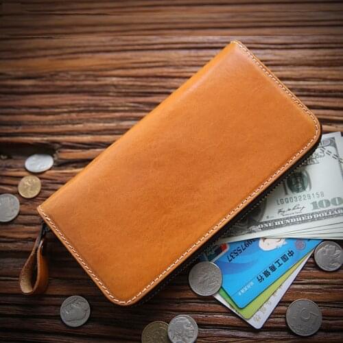Genuine Leather Wallet For Men Male Vintage Handmade Long Zipper Clutch Cell Phone Bag Mens Purse With Card Holder Coin Pocket