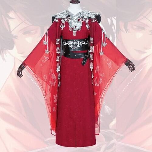 Desperate Ghost King Hua Cheng Cosplay Chinese Anime Tian Guan Ci Fu Black Long Cosplay Costumes With Cloak All Set