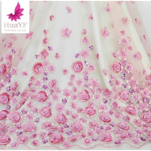 Beautiful New arrival beads embroidered lace fabrics high quality 3d flower lace fabric HY1633 for weddding