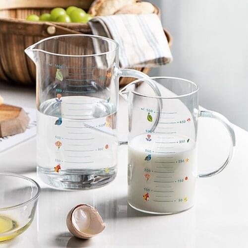 Creative high boron silicon baked glass measuring glass with scale kitchen milk cup heat-resistant microwave oven measuring cup