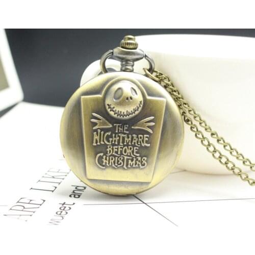 Nightmare Before Christmas Quartz Pocket Watch Jack Skellington with Chain Necklace Flip Clock for Men Gift