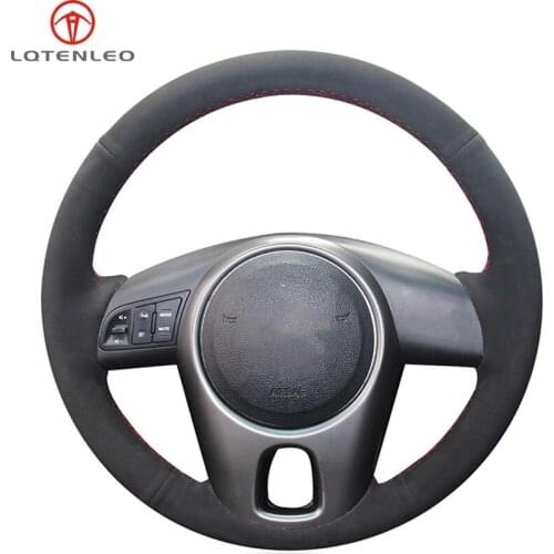LQTENLEO Black Genuine Leather Suede Car Steering Wheel Cover For Kia Forte 2008-2017 Soul Rio Shuma 2009-2013 Venga 2009-2015