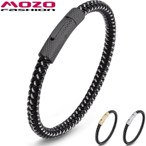 Fashion Classic Men Charm Steel Wire Bracelets Black Rope Braided Bangle Simple Style Punk Women Jewelry Gift 3 Colors