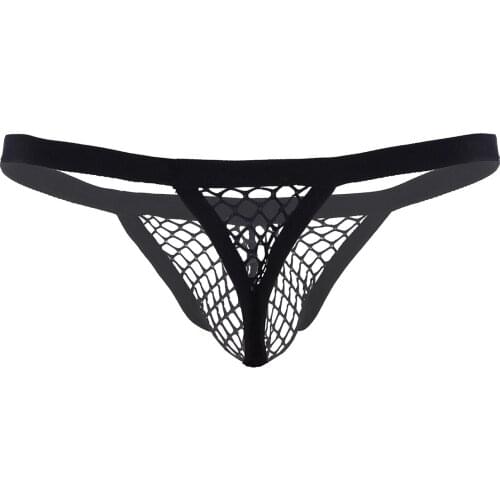 IEFiEL Mens Lingerie Sissy Gay Jockstraps See Through Fishnet Design Low Rise Bulge Pouch T-Back Thongs Bikini Briefs Underwear