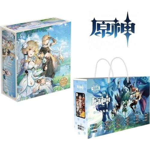 New Game Genshin Impact Water Cup Gift Box Postcard Poster Badge Stickers Bookmark Lucky Gift Bag Cosplay Toy