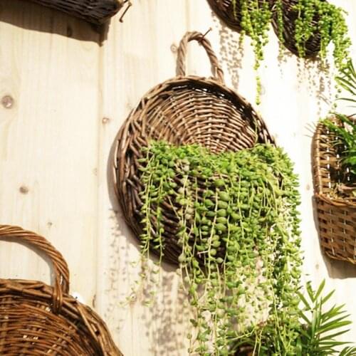 1 Set Flower Basket Handmade Weaving Multi-Function Rattan Wall Fence Hanging Pot Plants Holder for Garden