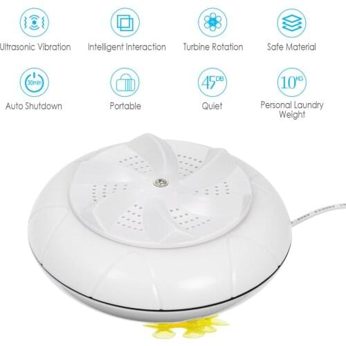 Portable Ultrasonic Washing Machine 1kg Laundry Quantity Mini Rotating Washer with USB Cable Travel Home Business Trip