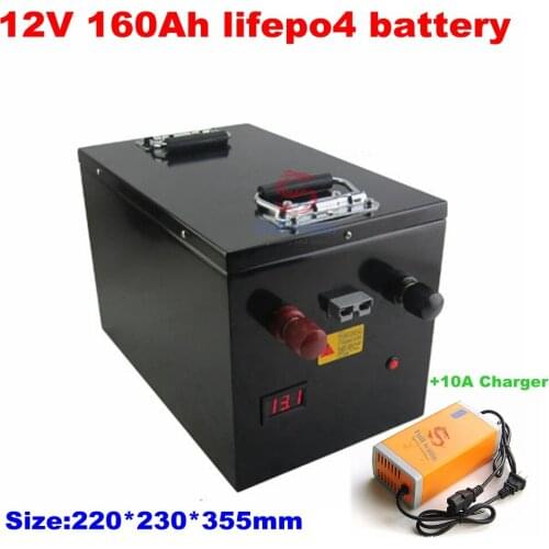 Portable Waterproof Lifepo4 12V 160AH Lifepo4 Battery BMS 4S 12.8V for 1200w Boat RV Golf Cart Backup Power Solar + 10A Charger