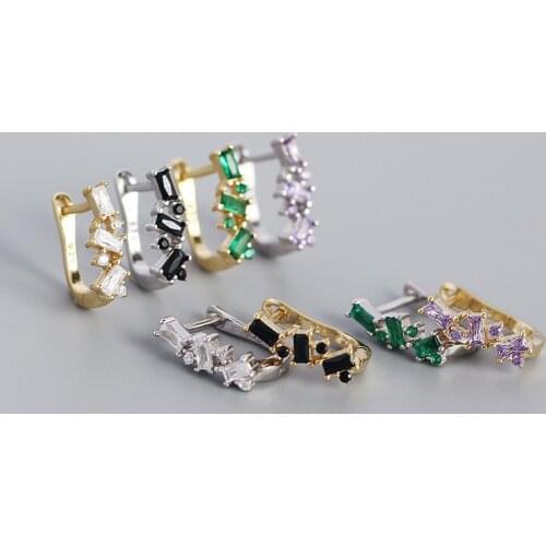 925 Sterling Silver Earring Fashion Geometric Color Zircon U-shape Ear Ring Cat paw Footprint Horse Eye Woman Girl Ear Jewelry