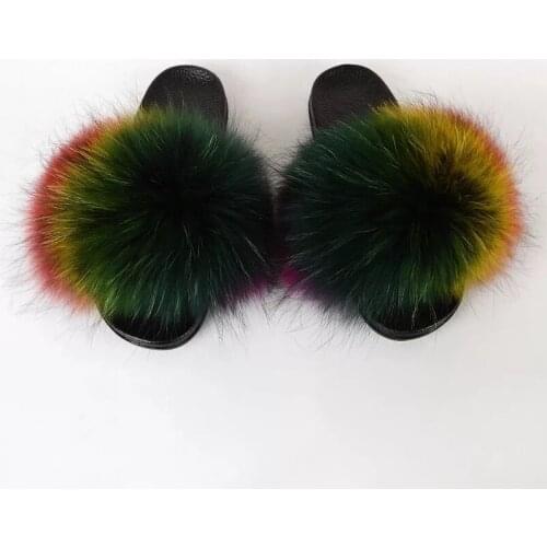 Kids Real Fox Hair Slippers 2020 Casual Plush Furry Real Fur Slippers Boys Slides Summer Shoes Girls Flip Flops Child Sandals