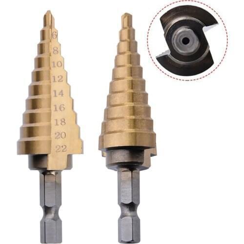 Hex Titanium Coating HSS Step Cone Drill Bit Hole Cutter 4-22mm for Sheet Drilling Power Tools for Metal High Speed Steel Wood