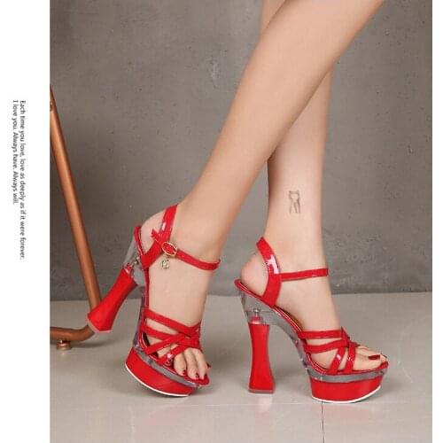 2019 Women Shoes Summer Women Sandals Shoes Thick Heel High Heels 14CM Sexy Open Toe Pointy Sandals Nightclub Bridal Shoes Pumps