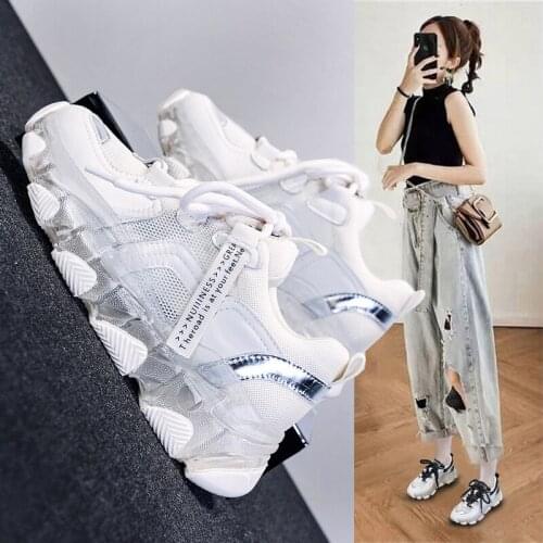 Womens Sneakers 2021 Spring Casual Mesh Breathable Lightweight Platform Shoes Fashion All-Match Student Lace-Up Shoes