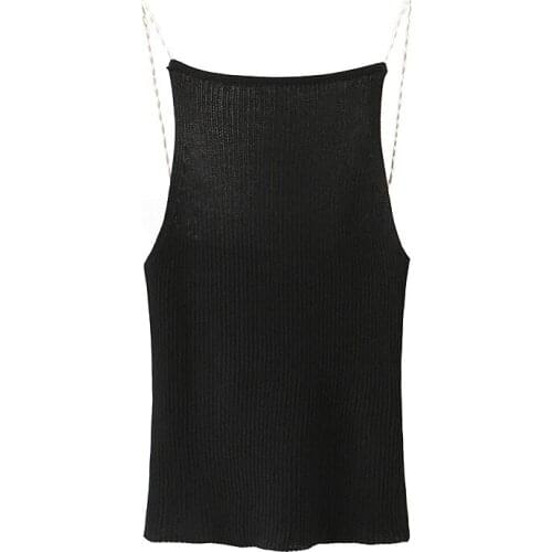 JC·KILIG 2021 Pearl Chain Halter Tank Top With Thread Knitted L9321