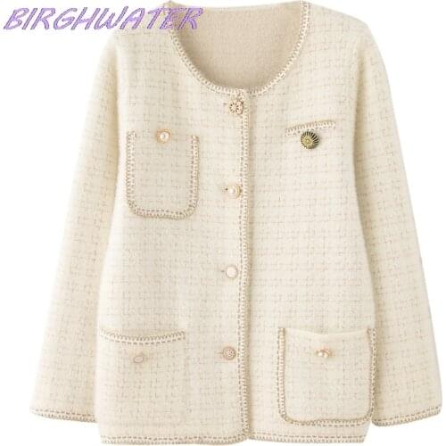 Female Tweed Jacket Vintage Fashion Suit Channel Soft Jackets Korean Kawaii Cute Long Crochet Knit Women Cardigan Coats