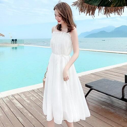 Women White Sling Dress Summer 2021 Runway Elegant Vintage Korean Backless Dress Casual Honeymoon Vacation Party Vestidos