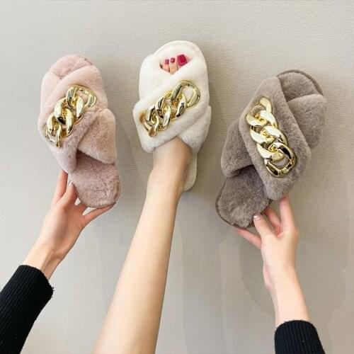 Winter Slippers Ladies Faux Fur Slippers 2021 New Fluffy Home Slippers Short Plush Warm Furry Slides Fashion Outdoor Slippers