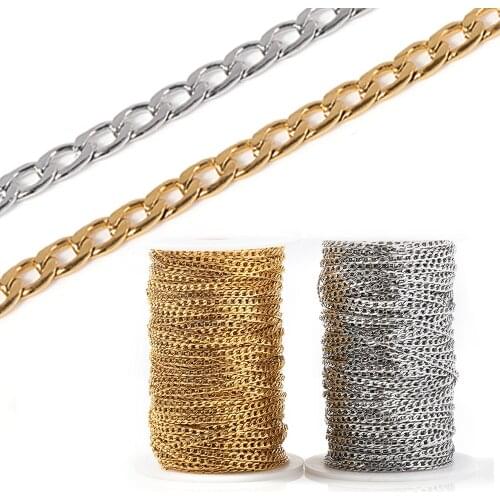 3mm Stainless Steel Gold Chain Necklace Chains Curb Link Chain Jewelry Chains for Handmade Bracelet Making DIY Wholesale