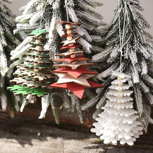 1PC New Christmas Tree Ornaments Hanging Xmas Tree Home Party Decor 3D Pendants High Quality Wooden Pendant Decoration Color