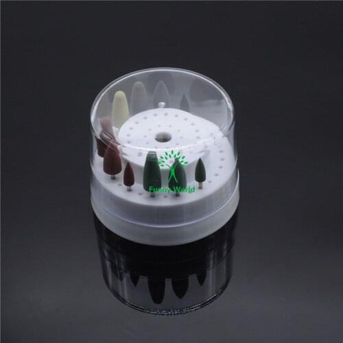 1pc Plastic Polisher Burs Holder Block Case 60 Holes +10pc/set Silicone Polishing Burs For Dental Lab Equipment