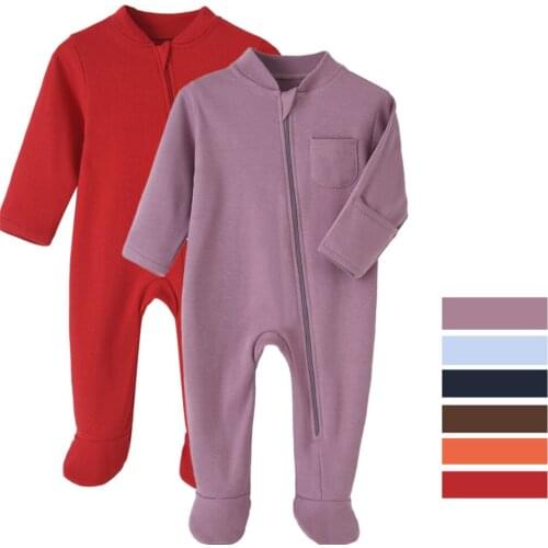 100% Cotton Newborn Baby Clothes Solid Color Jumpsuit Rompers Zipper Infant Boys Girls Spring Bottoming Shirt Jumpsuits Footed