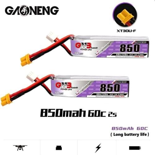 2PCS Gaoneng GNB 2S 850mAh 7.6V 60C HV Lipo Battery with XT30 Plug for Happymodel FPV Racing Cine Whoop BetaFPV Drone RC Parts