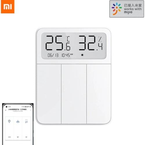 2021 Xiaomi Smart Wall Switch Mijia Light Remote Control Wireless 3 Key Switchs with temperature and humidity LCD digital screen