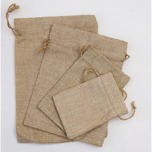 5Pieces/bag of Multi-specification Retro Solid Color Jute Bag for Wedding Gift Packaging Small Cloth Bag Linen Drawstring Pocket