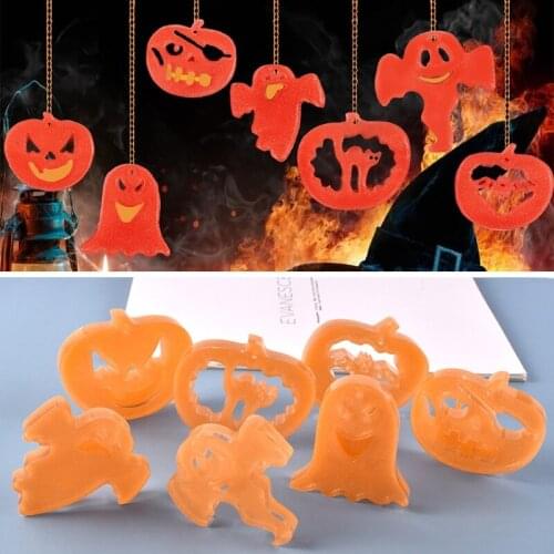 7 Pcs Halloween Pumpkin Ghost Hanging Sign Epoxy Resin Mold Keychain Pendant Silicone Mould DIY Crafts Jewelry Necklace